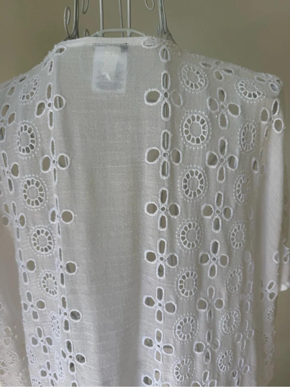 J.Crew White Eyelet Embroidered Open Front Kimono Beach Cover Up One Size